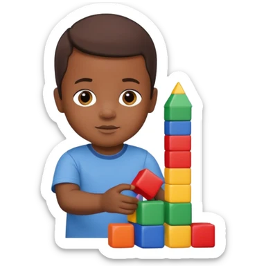 Toddler black boy – stacking colorful building blocks.
 sticker