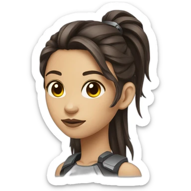 Cyborg girl dark brown long hair sticker