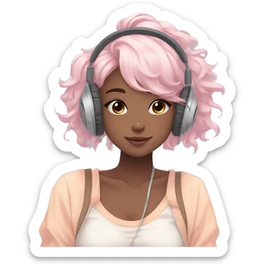 Gorgeous pastel anime girl with blushing face and hair garnitures and pretty hair and headphones aesthetic trending style sticker