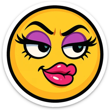 classic round yellow emoji face, bratty mean girl expression, thick lashes, glossy lips, side-eye smirk, dramatic eye makeup, sassy attitude, cartoon style, no body sticker