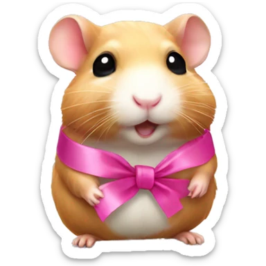 hamster with a pink ribbon sticker