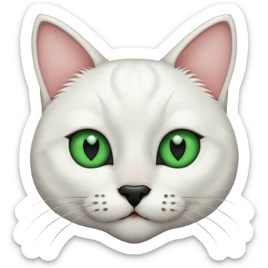 Haz una gata de ojos verdes la cara blanca con mancha negra en las orejas que agarra parte de la frente del lado der pero del iz va desde el ojo hasta la oreja la mancha, tiene la nariz negra en forma de corazón y todo lo que sobra de la cara, barbilla la nariz arriba y el lado de bigotes es blanca sticker
