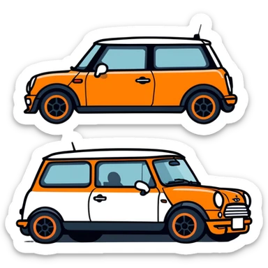 Orange mini cooper that looks like it’s smiling  sticker