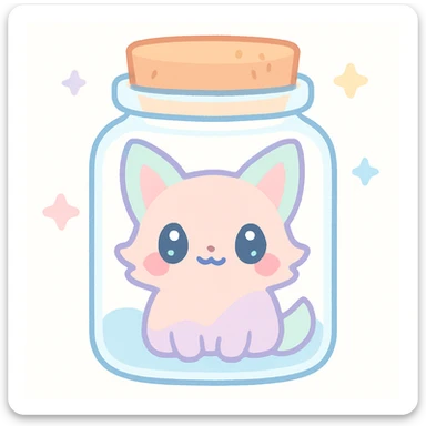 a whimsical animal in a jar with a cork lid, fantasy style, kawaii, magical, imaginative sticker