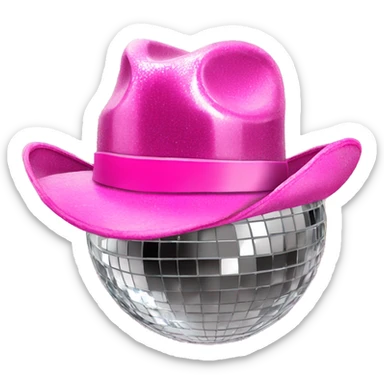 Disco ball with pink cowboy hat sticker
