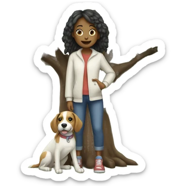 girl with dog by tree sticker