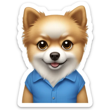 pomeranian crème/white wearing a blue shirt  sticker