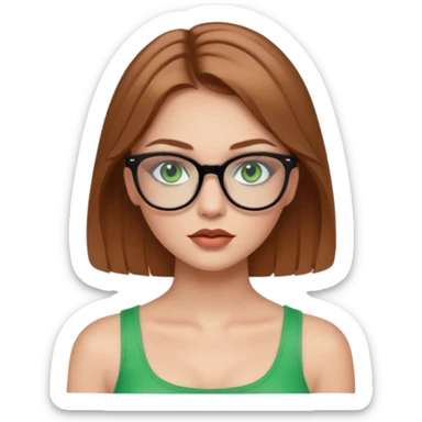 Yeşil gözlü,Hafif kahverengi saçlı, beyaz tenli, gözlüklü, crop giyinen ,baya dolgun dudaklı gloss sürmüş,makyajlı bir kız sticker