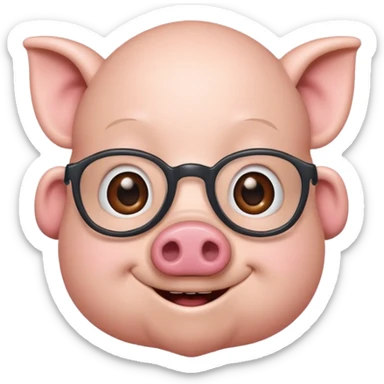 cartoon nerd with a pig nose, smiling sticker