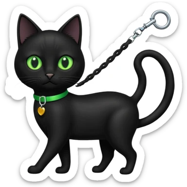 black cat walking on a leash sticker