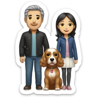 Turkish man with Korean girl and cocker spaniel sticker