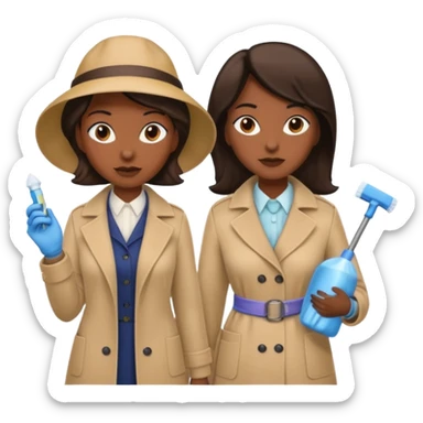 Ein Detektiv Mann  in Mantel interviewt eine Putzfrau in putzgewand  sticker