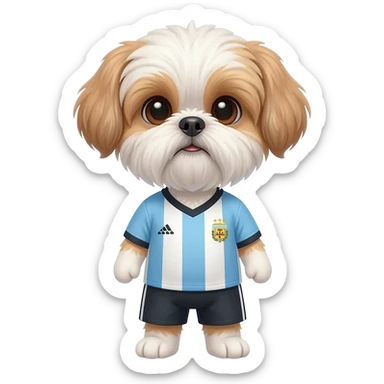 white and light brown shih zhu wearing a Argentina Light blue and whitesoccer jersey v neck 2026 work cup sticker