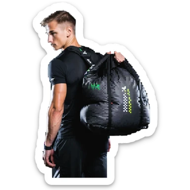 athlete carrying a Hyrox sandbag on shoulder sticker