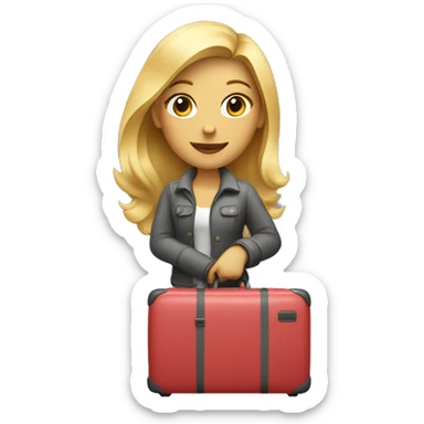 blonde woman with luggage sticker