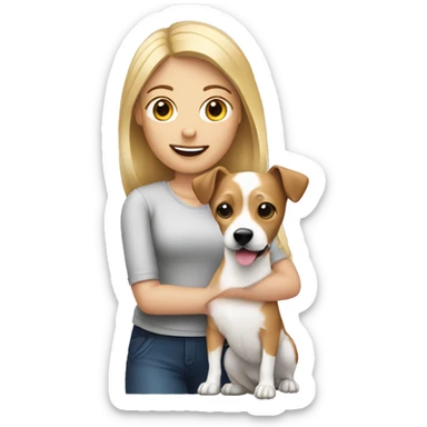 Blonde woman holding a Jack Russell  sticker