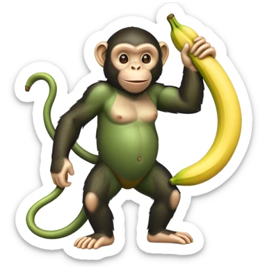 green chimpanzee with a banana body sticker