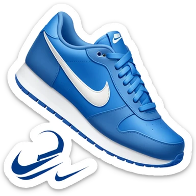 blue Nike shoe with white swoosh sticker