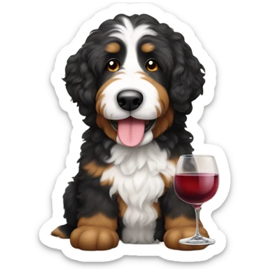 Bernedoodle drinking wine ￼ sticker
