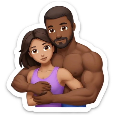 Black man with facial hair and muscles hug small beautiful brunette woman sticker