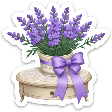 A small yet elegant lavender posy, tied with a hand-dyed lilac ribbon, sits atop a lace-covered vanity, its sprigs varying from the palest periwinkle to a rich, velvety purple. A few stray stems lay beside it, their scent mingling with the faint traces of aged floral perfume, evoking memories of whispered secrets and quiet, sunlit mornings.






 sticker