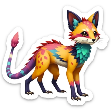 Rare realistic exotic edgy epic pretty beautiful handsome gorgeous aesthetic colorful vibrant Vernid-Trico-species-Fakemon-creature by LiLaiRa, 4 legs, 1 tail, random markings, (full body) sticker