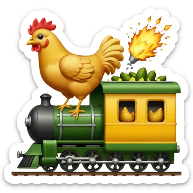 Chicken eating a train while the chicken is exploding earrings a pickle sticker