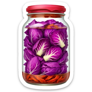 transparent jar filled with red kimchi cabbage pieces sticker