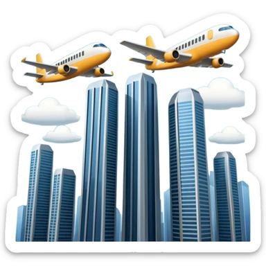 plane flying towards two identical sky scrapers sticker