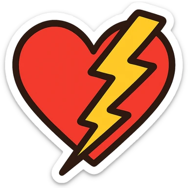 flat toon style heart with a lightning bolt, bold colors sticker