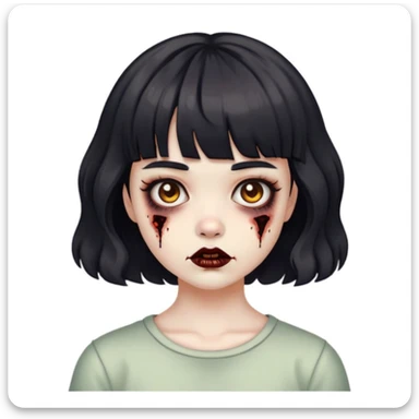Girl with short black wavy hair, with short zombie bangs sticker
