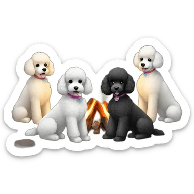 Black and white poodles gathered around campfires sticker