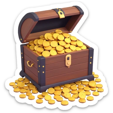 wooden treasure chest overflowing with gold coins sticker