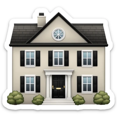 greige colonial house with black shutters and black front door sticker