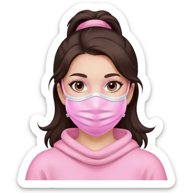brunnete girl with pink face mask sticker