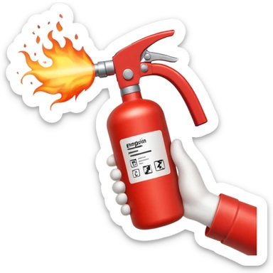 A hand holding Fire extinguisher and extinguishing the fire, no man sticker