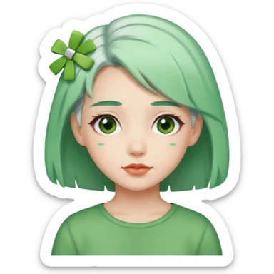 girl with white  green hair clip sticker