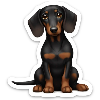 brown-haired hugging black dachshund with tan sticker