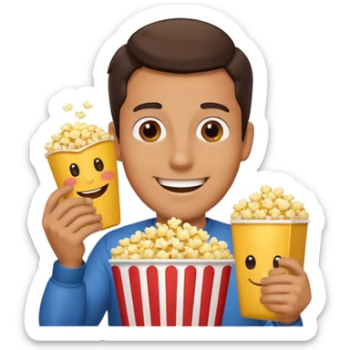 man with popcorn sticker