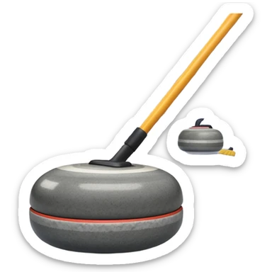 An icon showing a detailed close-up of a curling stone sliding across the ice, with a broom in motion beside it. The background features an indoor stadium with cheering spectators on the stands. Transparent background captures the strategy and focus of curling. sticker