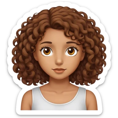 girl with tan skin and shoulder length brown curly hair and brown eyes sticker