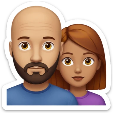 Couple. A bald man with dark brown beard and a girl with light skin. She has dark yellow brown auburn hair. Different skincolor. sticker