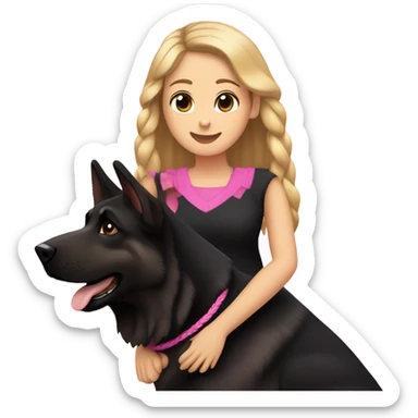 black german shepherd with brown paws only wearing a pink collar with owner who has sandy blonde hair in a single braid sticker