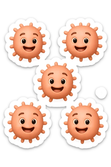 EMOJI STILE IPHONE DI 6 BATTERI INTESTINALI ROSA SALMONE FELICI CHE FLUTTUANO IN ARIA, IPERREALISTICO 4K sticker