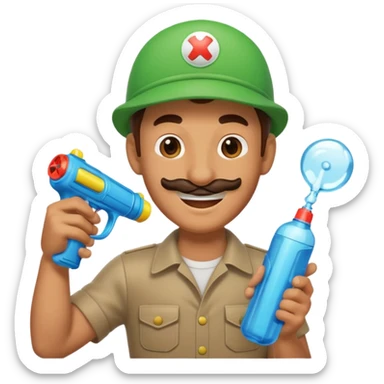 Luigi with a water gun sticker
