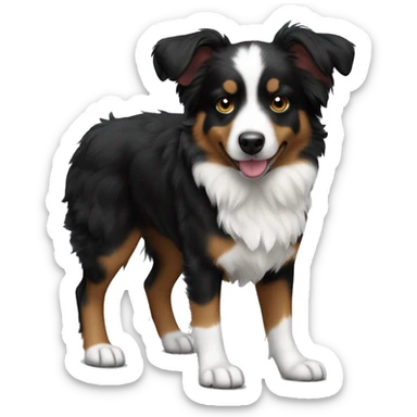 black tri mini aussie dog with one ear up sticker