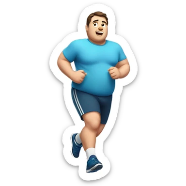 A fat white guy with straight dark brown hair running in athletic clothes sticker