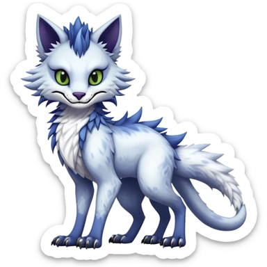 Kawaii dark edgy fantasy feline-vernid-sergal-fursona animal creature with a tufted tail full body with intricate markings.   sticker