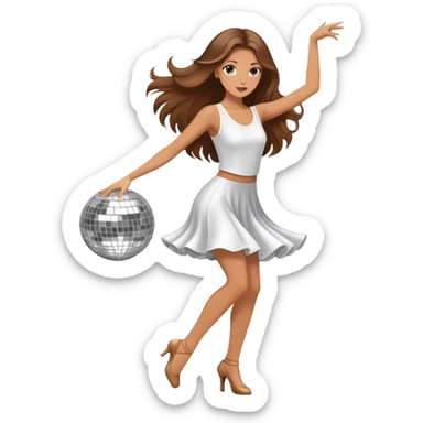 Girl with long brown hair  white girl dancing like nobody’s watching, elegant quirky  discoball in background  sticker