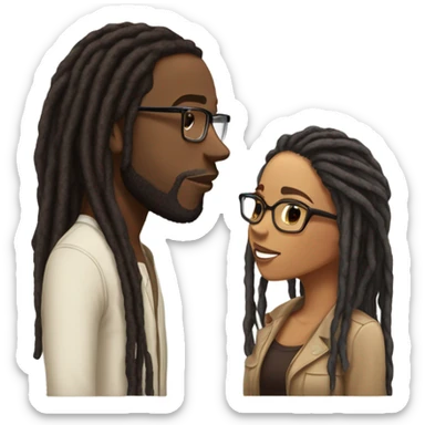 black couple with locs, male lightskin with long black locs, female brown skin with glasses and brown locs tied up kissing sticker